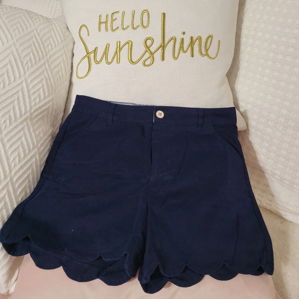 Crown & Ivy Kid's Dark Blue Scalloped High Waist Shorts